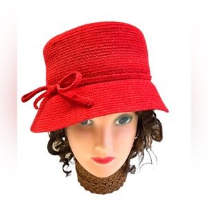 August Red Hat Cloche Millinery Womens Bucket Hat